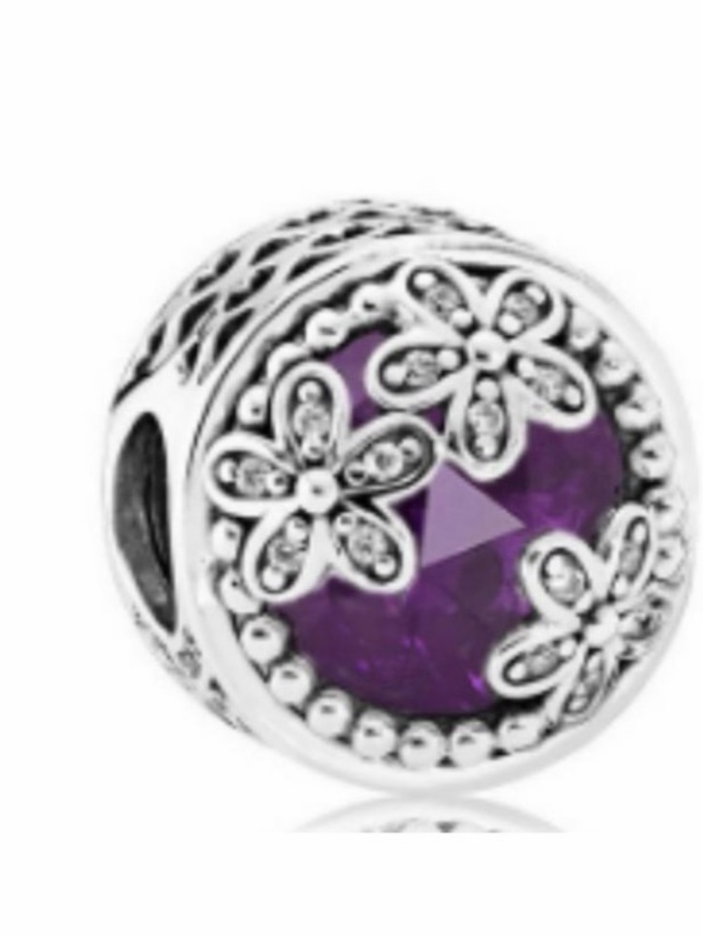 Silver Floral Purple Crystal Bead Charm